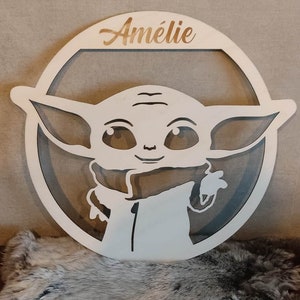 Baby Yoda wanddecoratie laser gesneden ready bestanden, svg dfx ai lbrn inbegrepen in download
