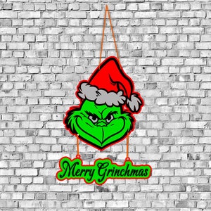 Grinch Door Decor Merry grinchmas 2 layer laser ready file , svg dfx ai lbrn files included download