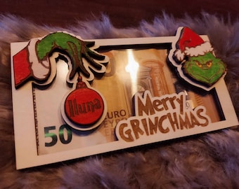 Merry grinchmas personalized money gift display laser cut files svg dxf ai lbrn files included Digital download