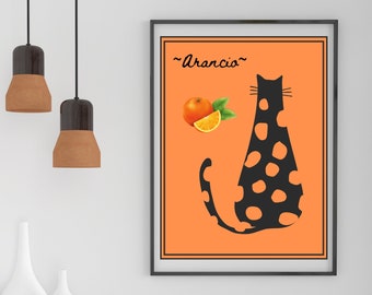 digital art, orange cat, cat art, home decor, printable art, trendy, line art, minimalist, poster, wall hanging, orange, abstract,