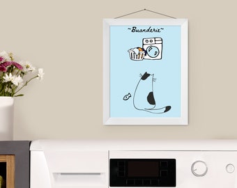 cat art, digital art, printable, print from home, laundry room, buanderie, French, cute, line art, trendy, instant download, home decor