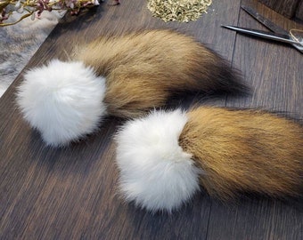 Handmade Catnip Cat Toy: Rabbit Fur Ball with Coyote Tail (2 Toys)
