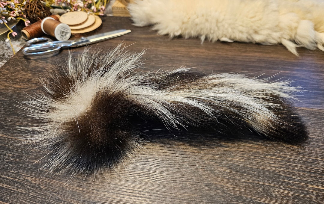 Handmade From Single Pelt. Real Skunk Fur With Tail Cat Toy. All