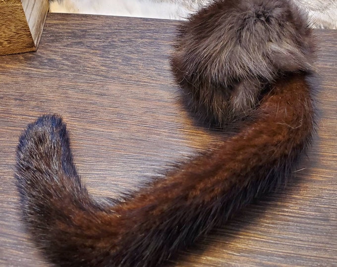 Natural Mink Tail With Catnip Filled Rabbit Fur Ball. Handmade, Real