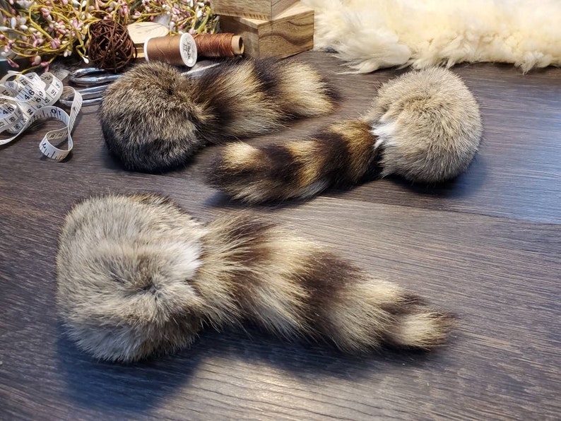 Handmade Catnip Cat Toy: Rabbit Fur Ball with Raccoon Tail bild 8