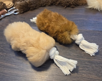 Beautiful Alpaca Fur, Rope Dog Toy. All Natural Cotton Rope with Real Alpaca Fur sleeve, knotted on both ends. Handmade. All organic. Unique