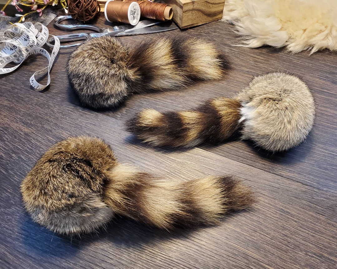 Catnip Filled Rabbit Fur Ball With Raccoon Tail Tips, All Natural, Real
