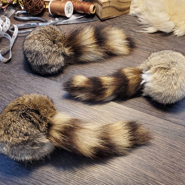 Catnip filled rabbit fur ball with raccoon tail tips, all natural, real fur, handmade, organic, unique cat toys, kicker toys, cat toys cute