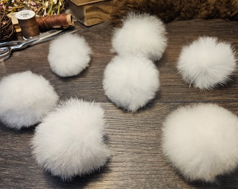 Three White Alpaca Fur Pompom Cat Toys: Handmade, Catnip Option