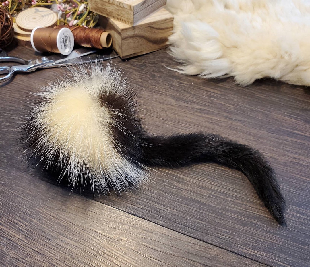 Unique Skunk Fur Ball With Beautiful Mink Tail. Handmade, All Natural