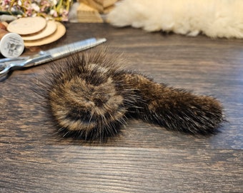 Handmade Muskrat Fur Ball Cat Toy with Mink Tail - Catnip Option