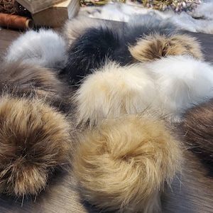 Faux fur pompoms, 4 natural color balls included,  catnip infused option, 4 inch balls, pom poms, cat toys, balls, cat toys cute, cats