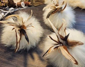 Handmade Sheep Wool & Feather Cat Toy: Large Fluffy Kicker