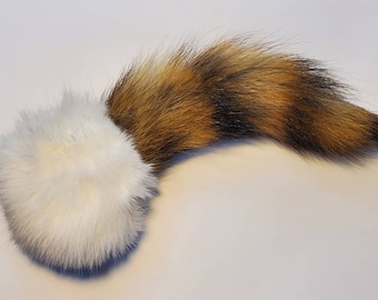 Handmade Catnip Cat Toy: White Fur Ball with Raccoon Tail