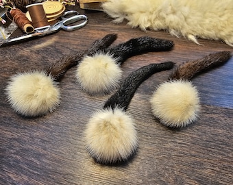 Handmade Mink Fur Ball Cat Toy with Tail - Catnip Option