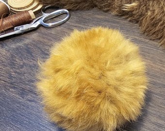 Golden Alpaca Fur Pompom, Large Fluffy Cat Toy, Craft Supply (Catnip Optional)
