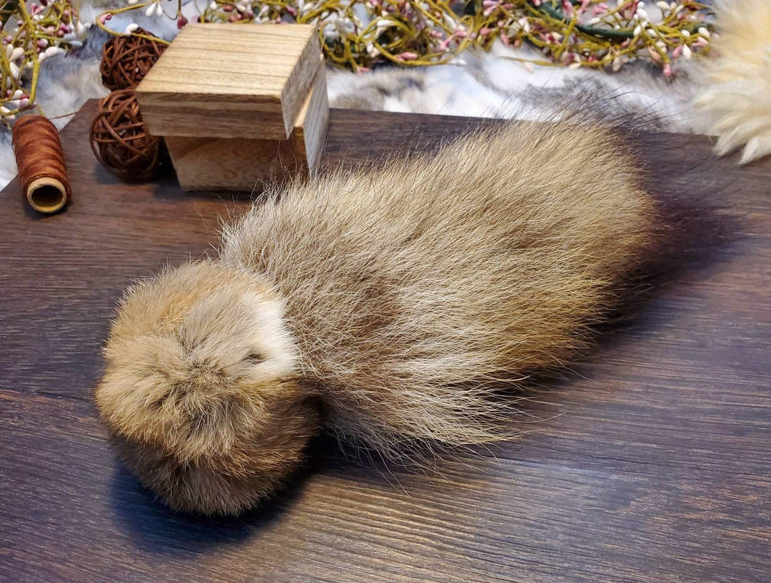Catnip Filled Rabbit Fur Ball With Coyote Tail, Handmade, All Natural