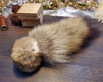 Handmade Catnip Cat Toy: Rabbit Fur Ball with Coyote Tail