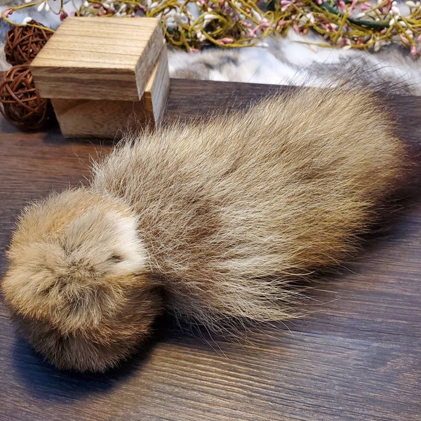 Handmade Catnip Cat Toy: Rabbit Fur Ball with Coyote Tail