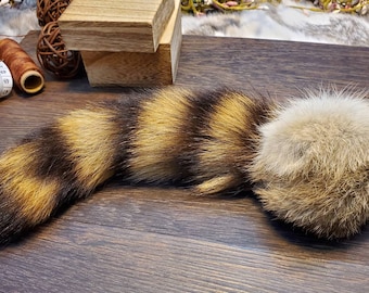 Handmade Catnip Rabbit Fur Ball with Raccoon Tail Kicker Toy