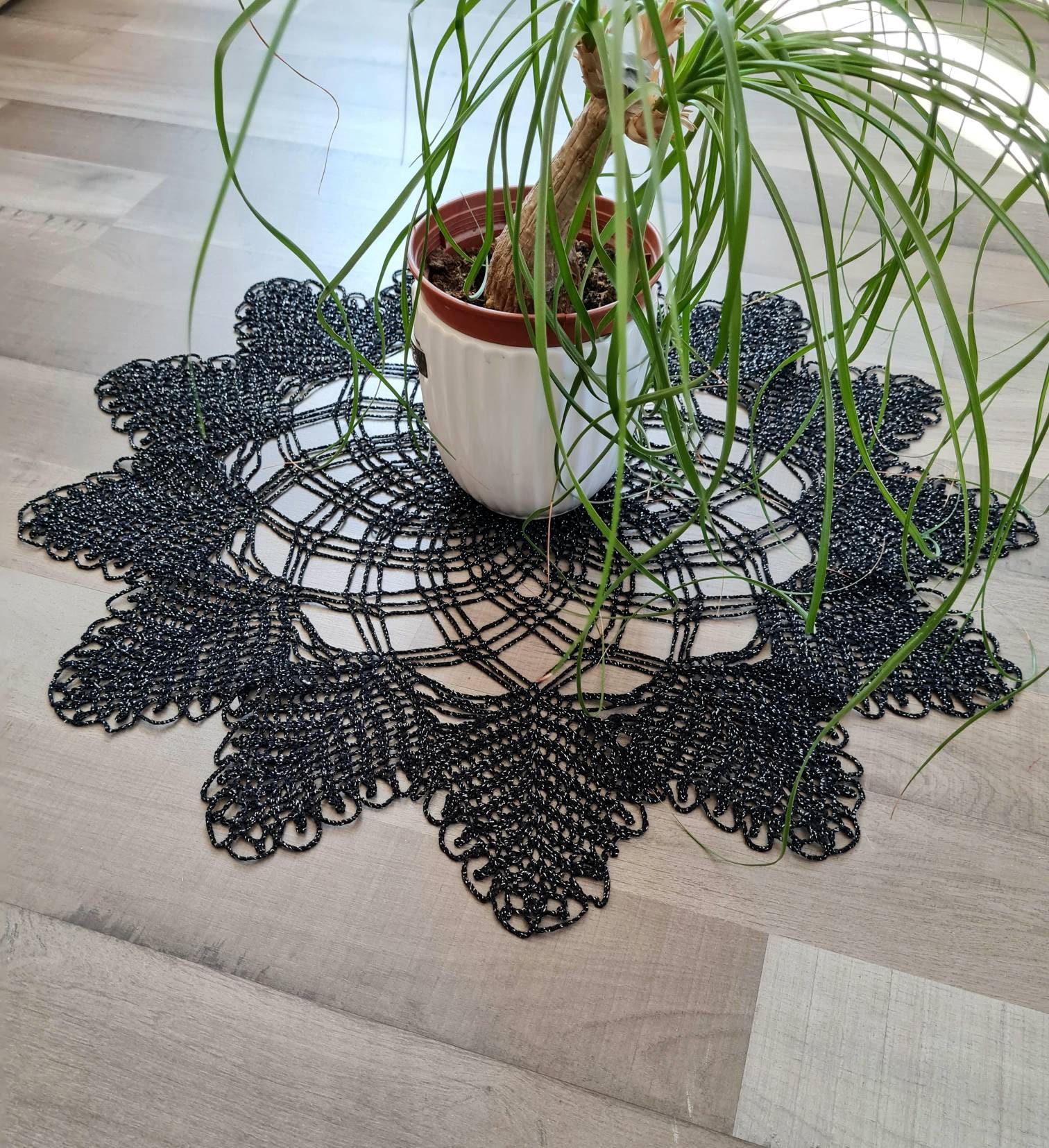 Napperon Rond Noir /Brillant