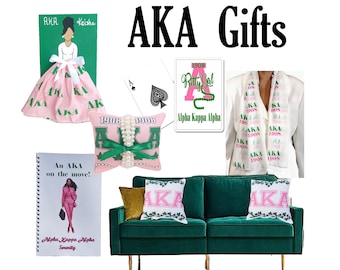 Alpha Kappa Alpha Sorority - Paraphernalia Scarf, Jewelry Bracelets, Mini Notebook, Playing Cards,  14in Sofa Pillows, Doll Painting