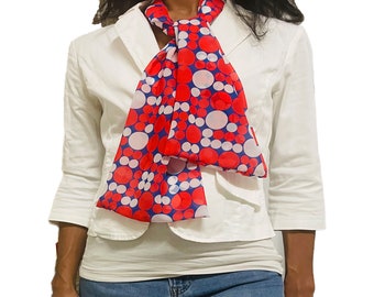 Red, White, and Blue Polka Dots Chiffon Fashion Scarf (48" x 8")