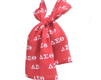 Delta Sigma Theta Red and White Chiffon Scarf (48in x 8in) Apparel, Clothing, Gifts, or Accessories for Sorority Members