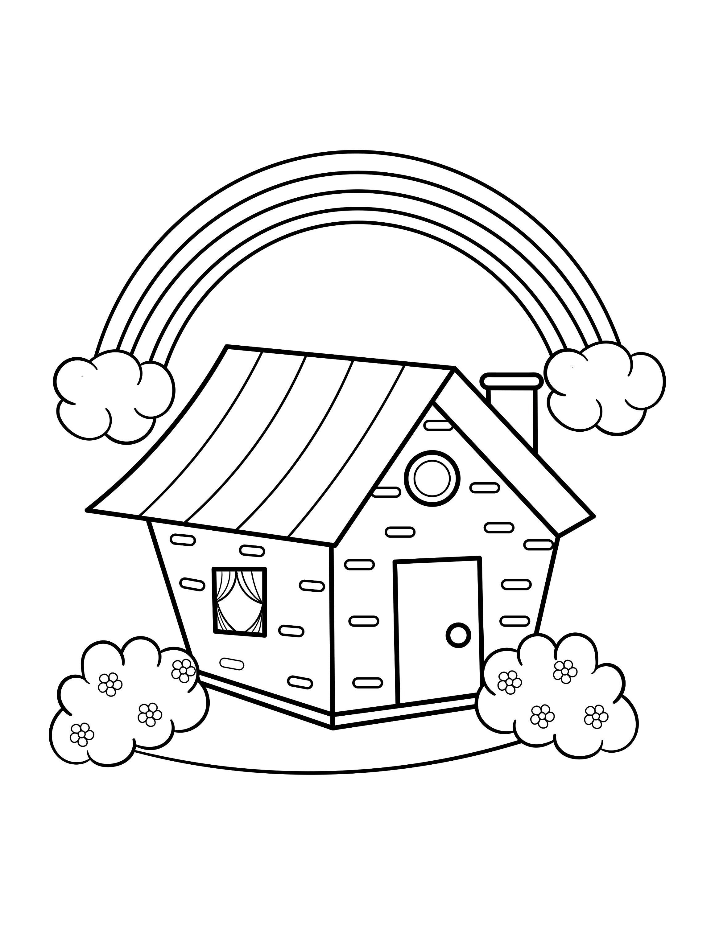 House with rainbow coloring sheet | Etsy