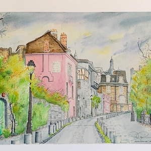 Watercolor Print-Montmartre, Paris Pink House
