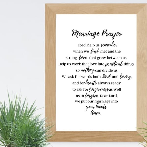 Marriage Prayer Printable Wall Art |Bible Prayer Print Love Christian Wedding Signs Scripture printable