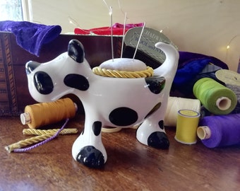 Cojín de alfiler para perros, agujas de coser, alfileres, bordado artesanal, trabajo de puntada dálmata