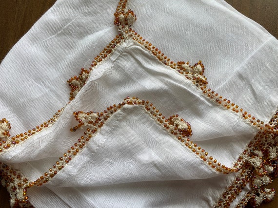 Vintage Turkish Scarf with beaded Lace OYA, cotto… - image 4