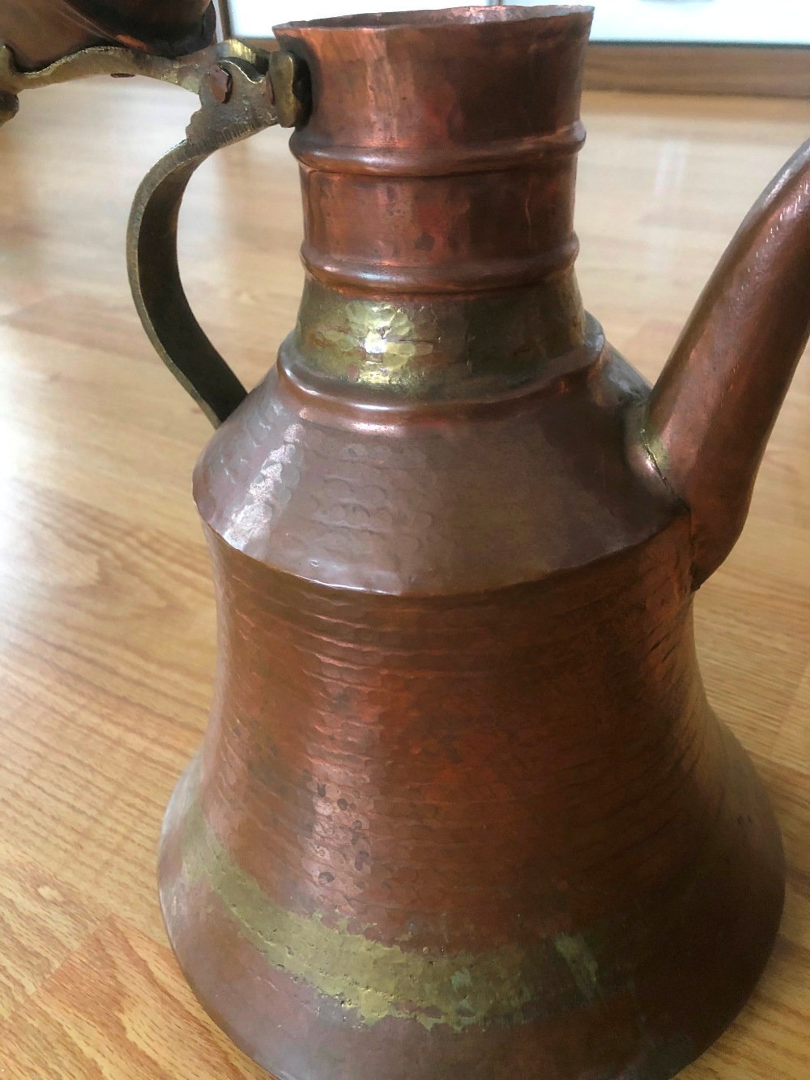 Antique Handhammered Copper Water Pitcher Decorative handle Etsy