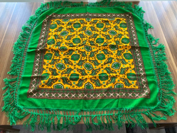 Vintage thin wool shawl, russian green floral sha… - image 3