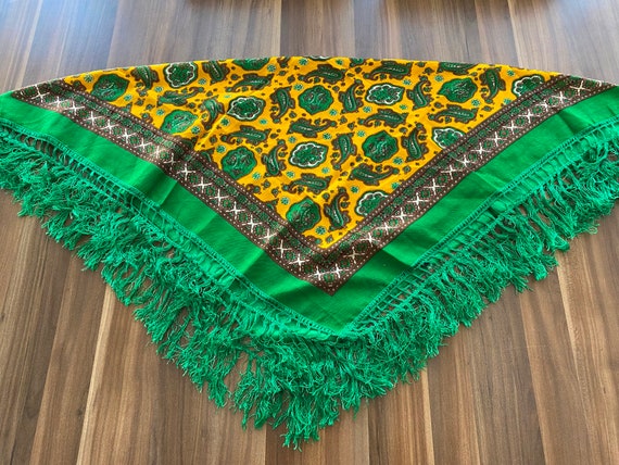 Vintage thin wool shawl, russian green floral sha… - image 10
