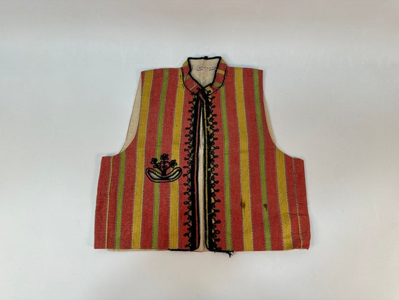 Vintage Yellow Hand Embroidered Cropped Vest, Vin… - image 3