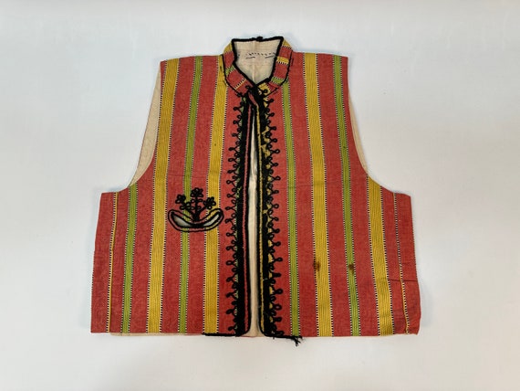 Vintage Yellow Hand Embroidered Cropped Vest, Vin… - image 5