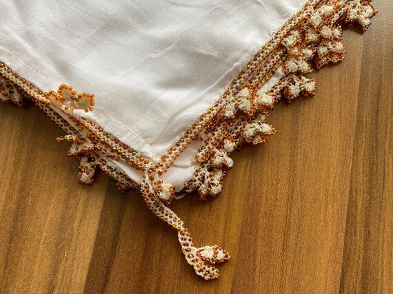 Vintage Turkish Scarf with beaded Lace OYA, cotto… - image 10