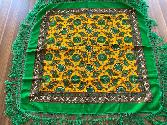 Vintage thin wool shawl, russian green floral sha… - image 1