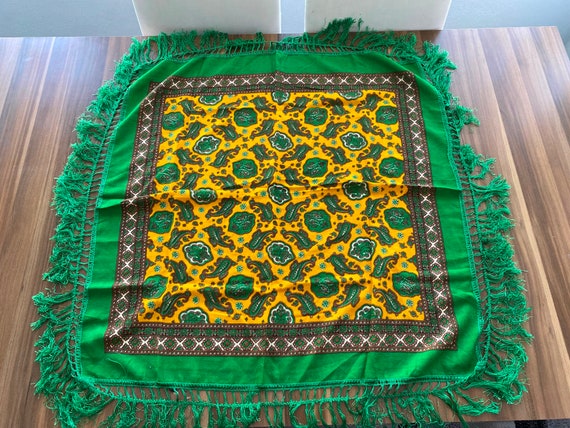 Vintage thin wool shawl, russian green floral sha… - image 6