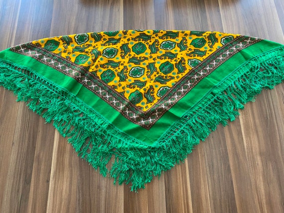 Vintage thin wool shawl, russian green floral sha… - image 8