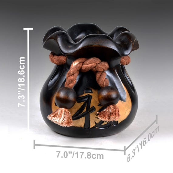 ヴィンテージの日本製木製祝福袋花瓶：民芸品（7.3インチ/18.6 cm