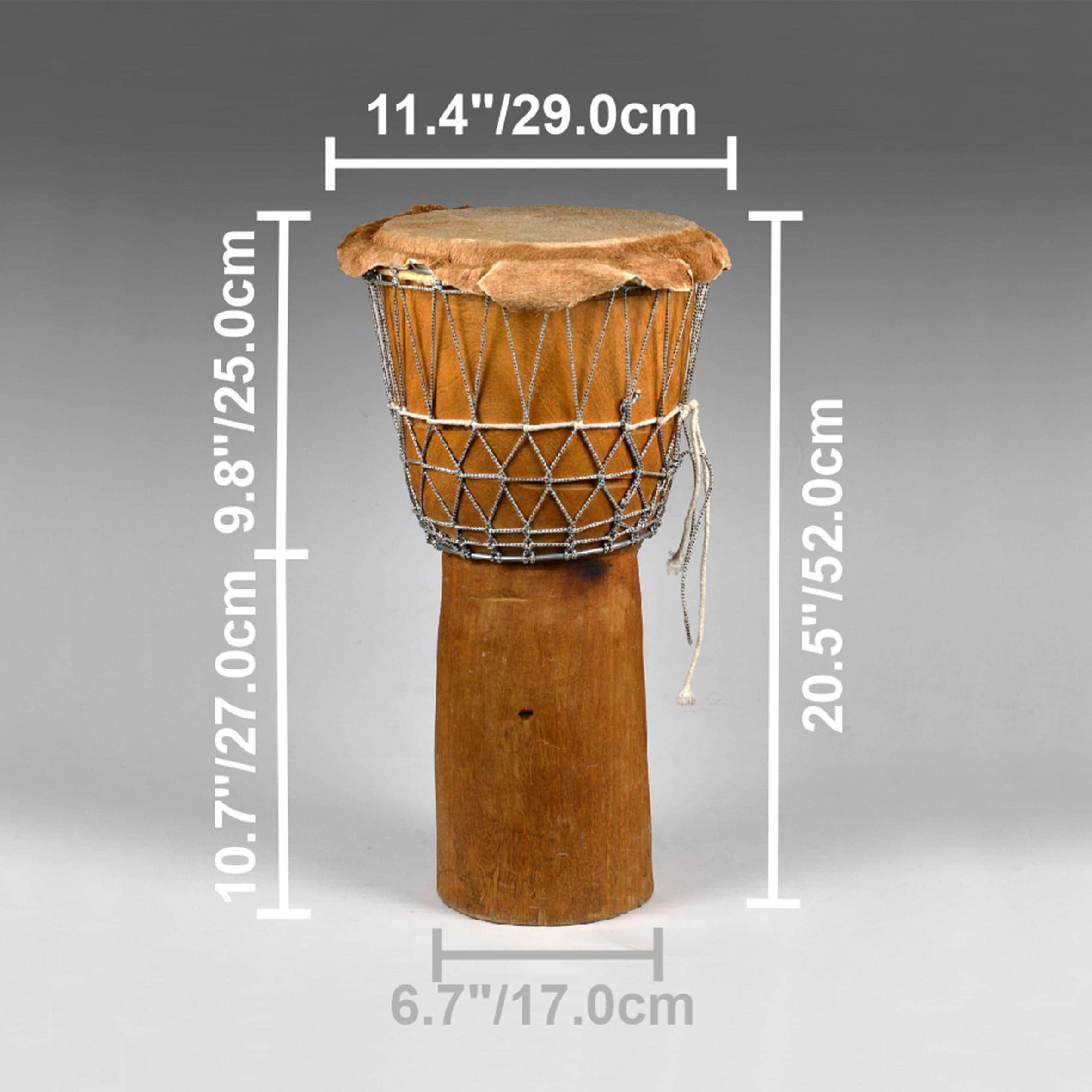 Vintage Gambian Djembe Drum: Large Rawhide African Hand Drum H20.5