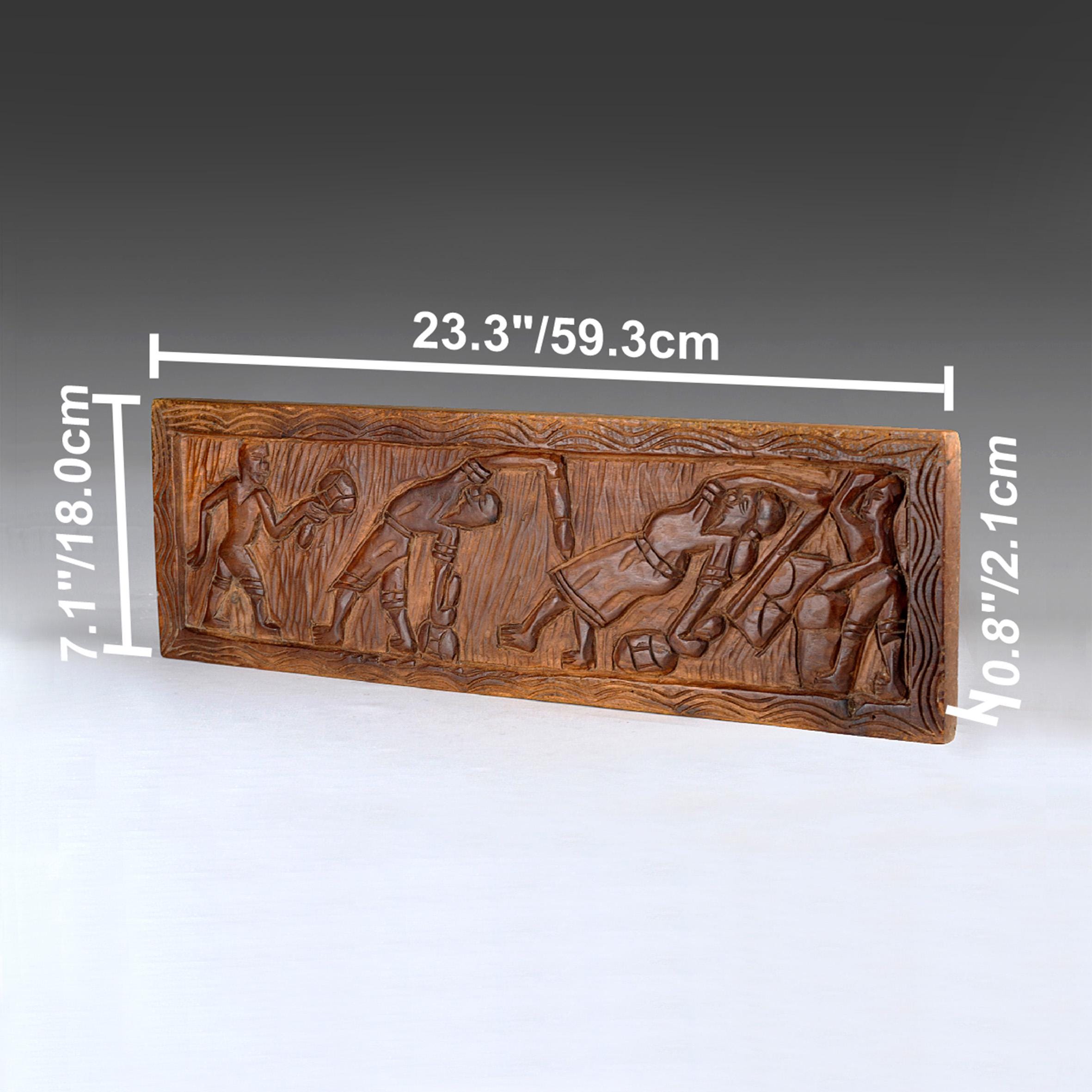 Hand Carved African Tribal Wood Plaque - Vintage Wall Art L23.3
