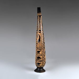 Vintage Hand Carved African Calabash Vase: Safari Animal Motifs, Folk Art Decor (25.6&quot;/65cm) (N4096)