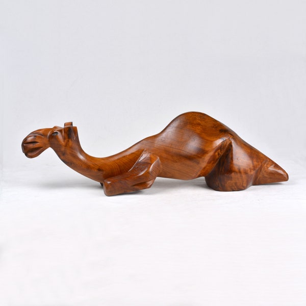 Large and Heavy Vintage Moroccan Wood Art Hand Carved Thuya Wood Camel Sculpture 19.3"/49cm (N2985)