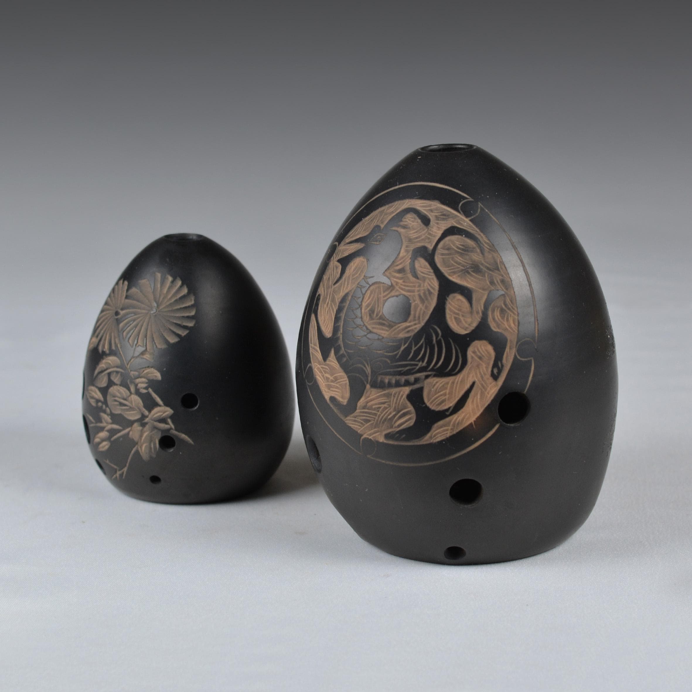 Vintage Chinese Ceramic Xun: Hand-engraved 8-hole Musical