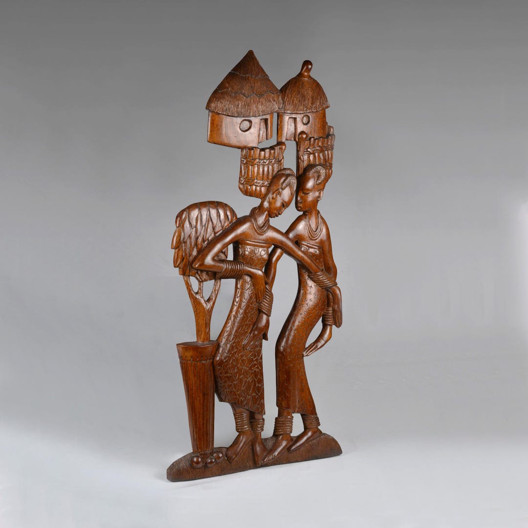 Vintage Rwandan Hardwood Sculpture: Folk Art Country Dancers Wall ...