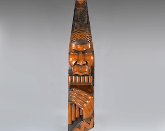 Vintage 1960's Wood Carving of Bolivian Warrior, Portrait Bust